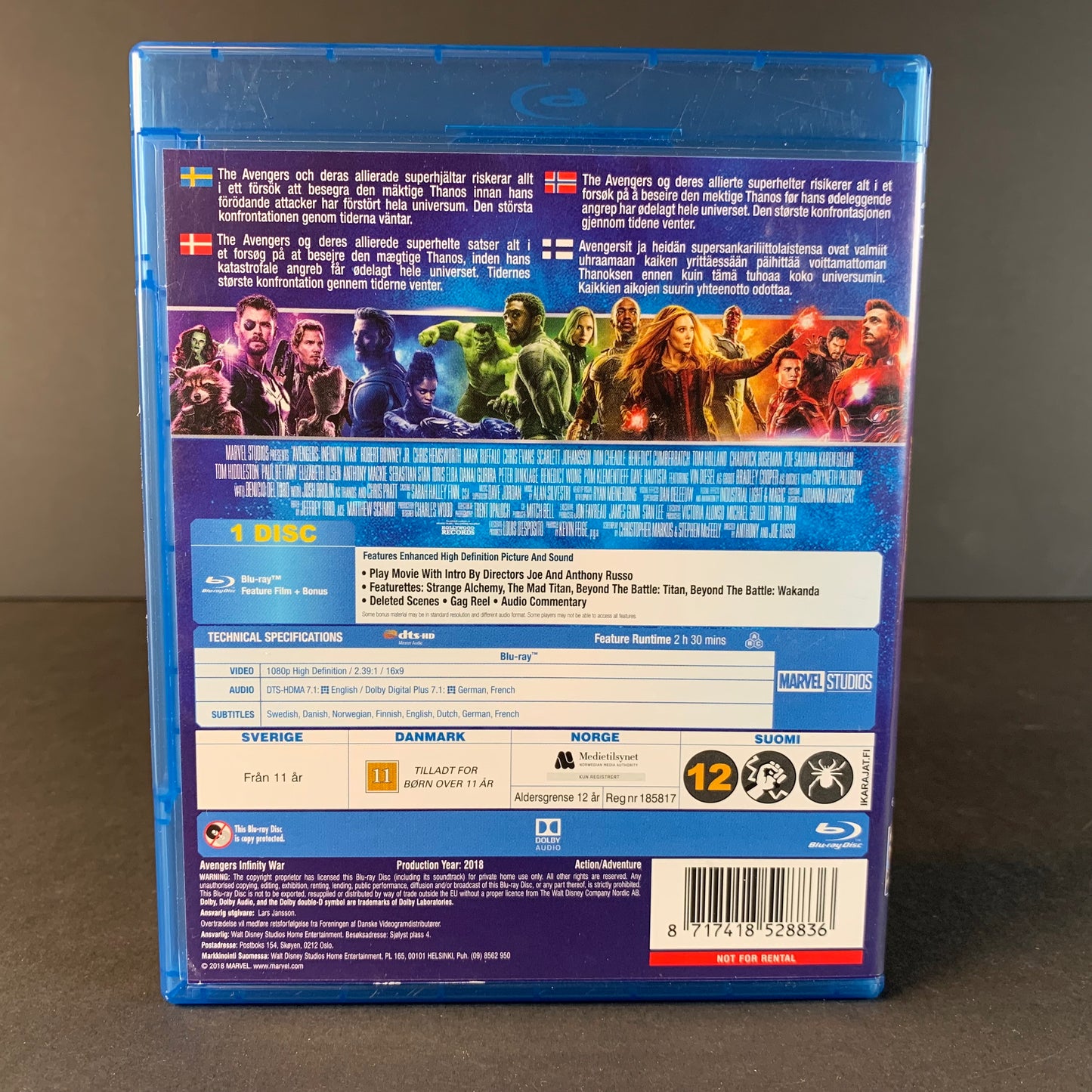 Avengers Infinity Wars Blu Ray
