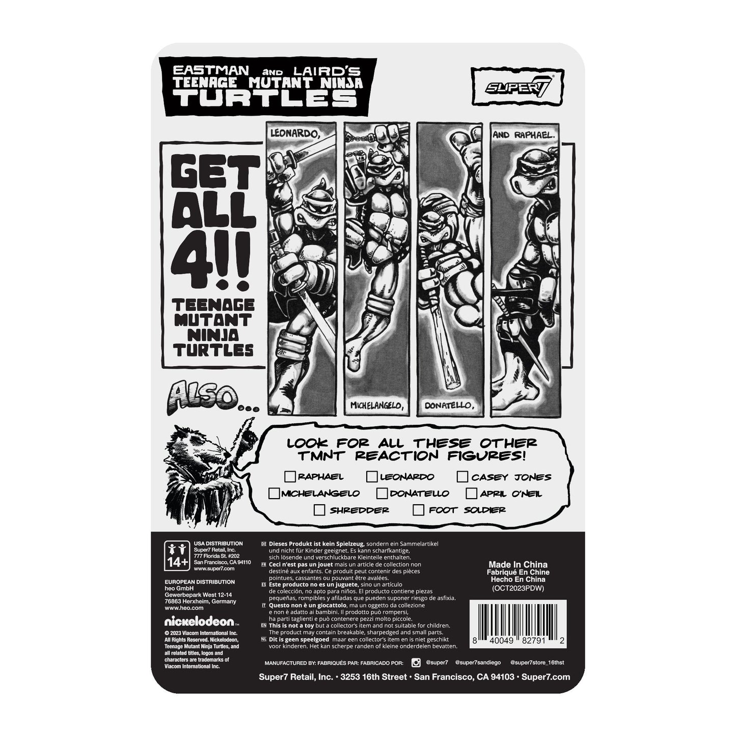 TEENAGE MUTANT NINJA TURTLES REACTION FIGURE WAVE 9 - MICHELANGELO (COMIC GREYSCALE)